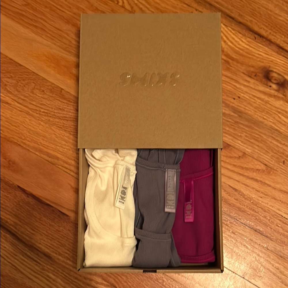 Skims Cotton Ribbed Tank Set - Ivory, Charcoal, Fuchsia